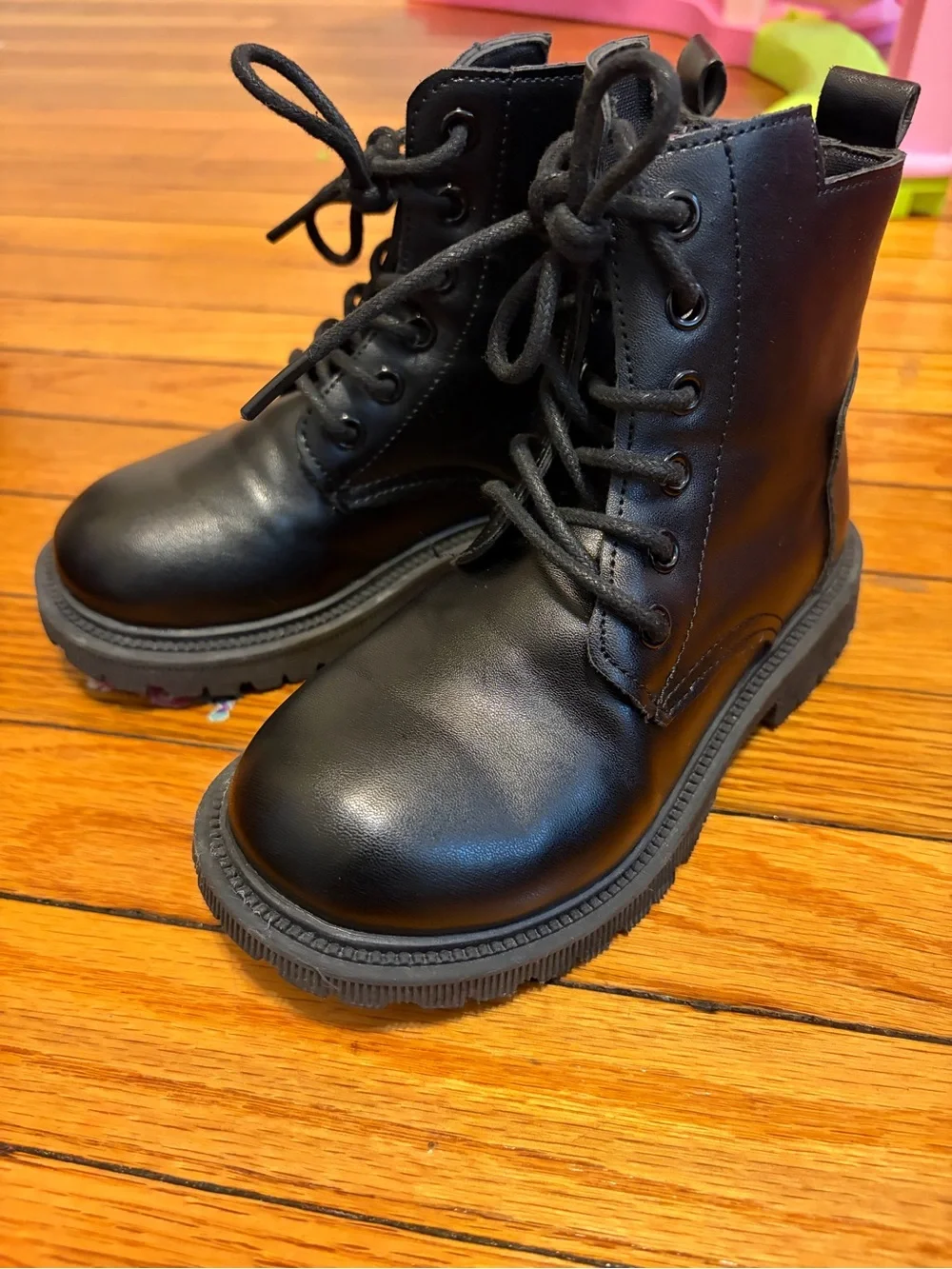 Kids Black Lace-Up Combat Boots